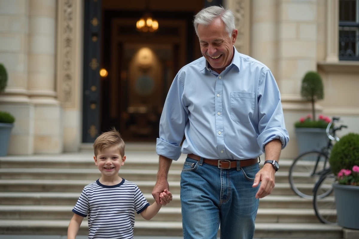 Garçon et homme dans la cour de justice française