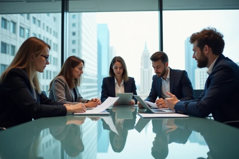 Groupe de professionnels en réunion dans un bureau moderne