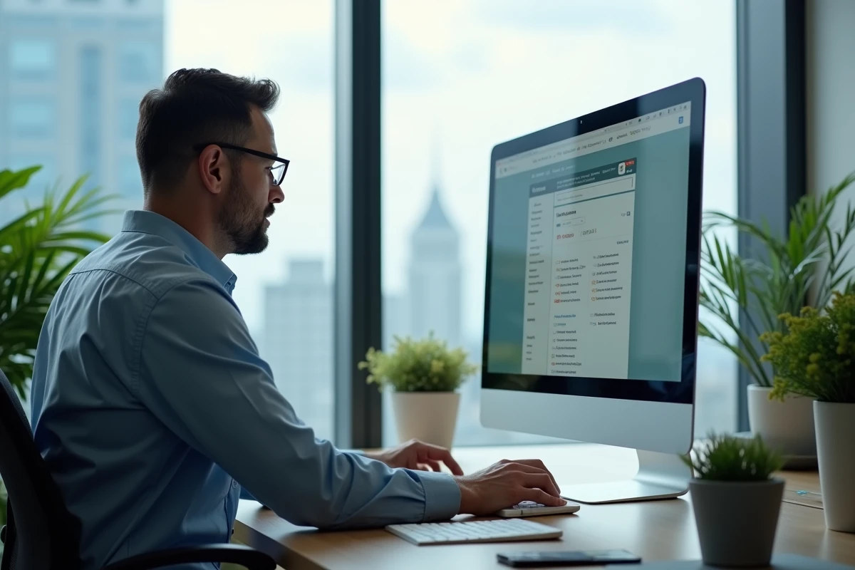 Homme d affaires travaillant sur son ordinateur au bureau