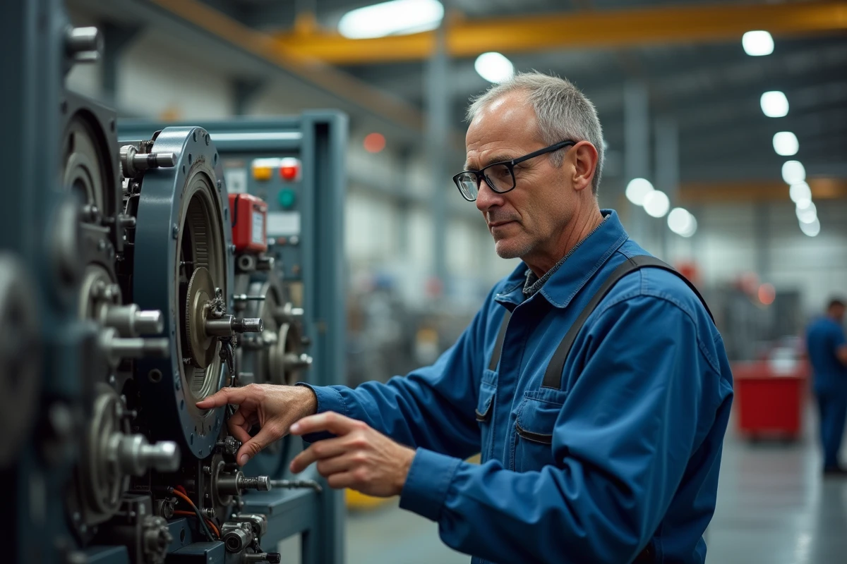 Ouvrier industriel inspectant une machine dans une usine