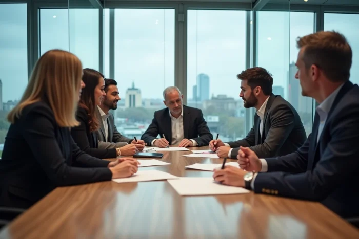 Groupe de professionnels discutant autour d'une table à Rennes