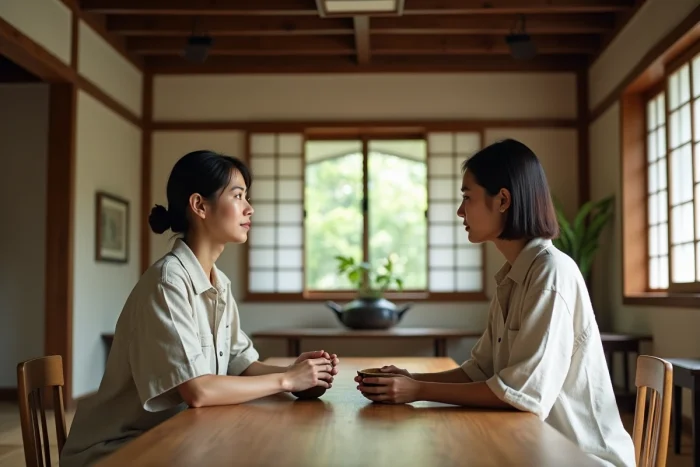 Deux voyageuses participant à un atelier de cérémonie du thé japonaise dans une ferme traditionnelle, lors d'un voyage thématique culturel au Japon